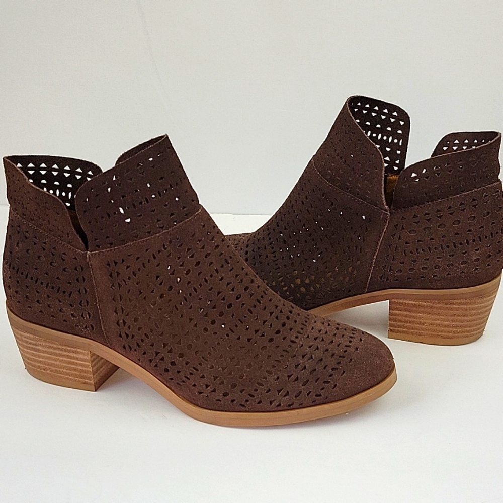 Crown Vintage Telsa Laser Cut Suede Ankle Boot Brown Size 7